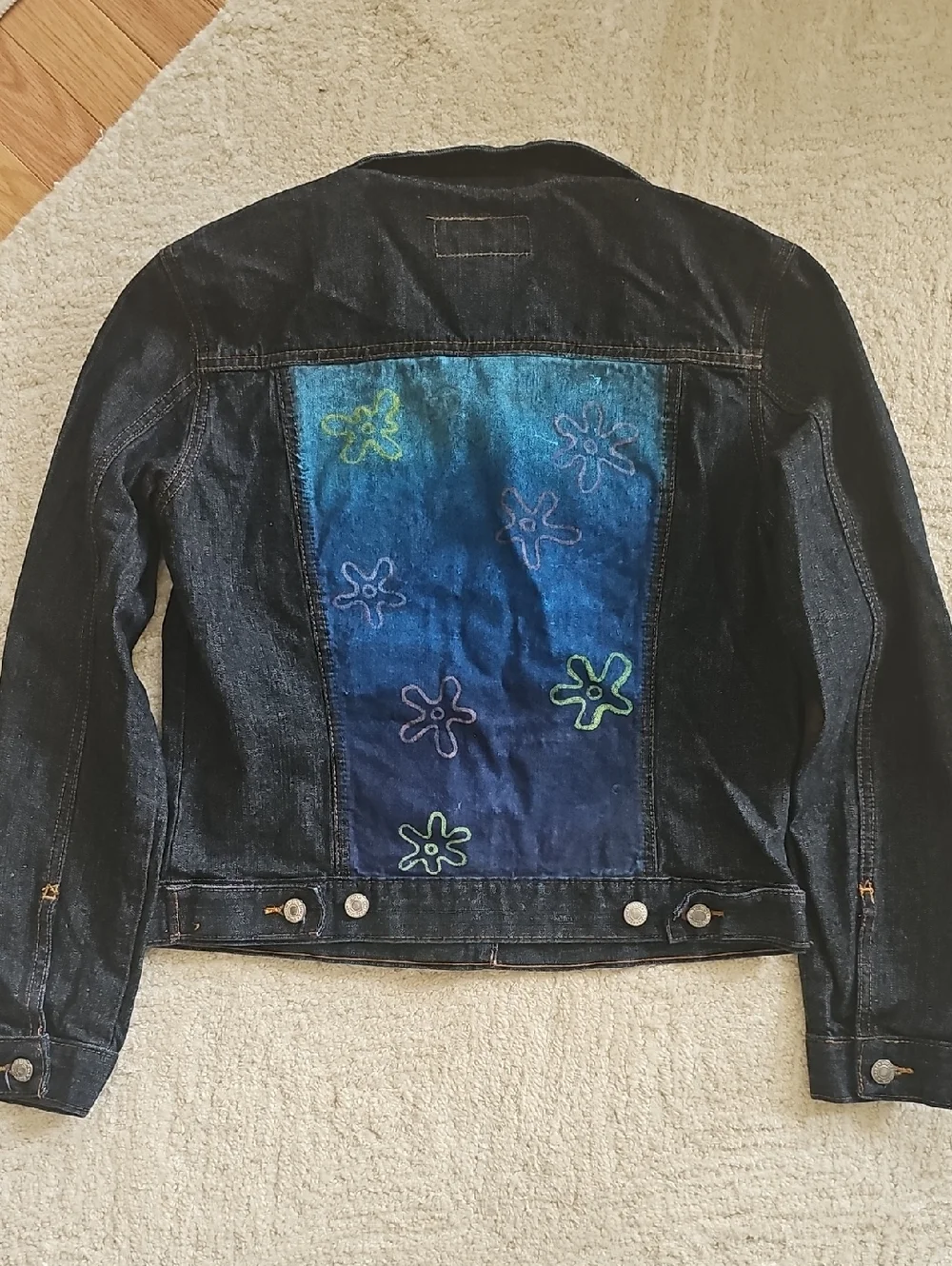 old Navy Denim Jacket with Blue paintef Back Panel